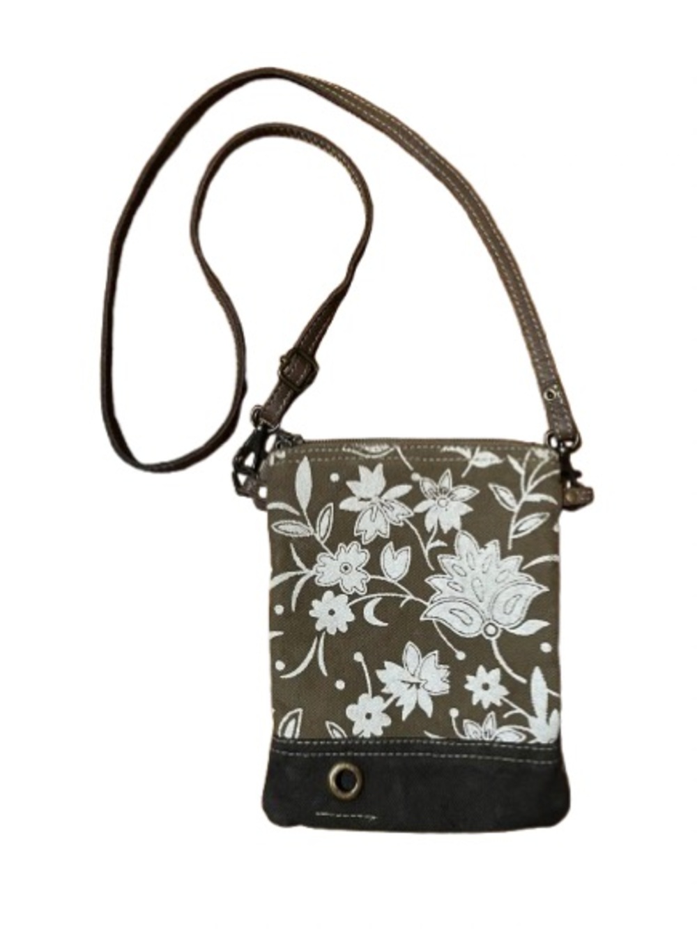 Myra Bag Brown Floral Leather and Canvas Crossbody Bag